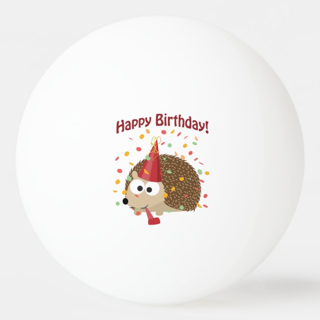 Confetti Happy Birthday Hedgehog Ping-Pong Ball (Front)