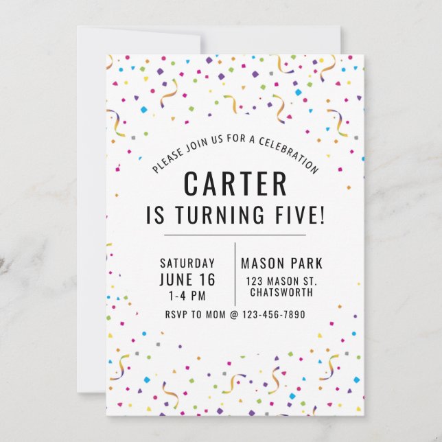 Confetti Invitation, Birthday Invite, ANY AGE Invitation (Front)