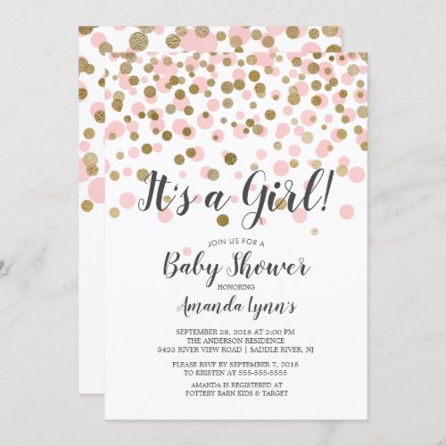 Confetti Its A Girl Baby Shower Invitation