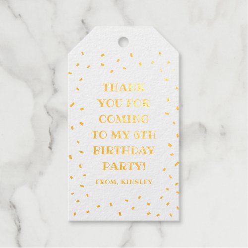 Confetti kids birthday party thank you foil gift tags