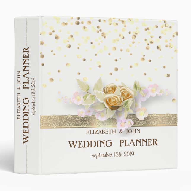 Confetti,Lace,Flowers Personalized Bridal Planner 3 Ring Binder (Front/Spine)