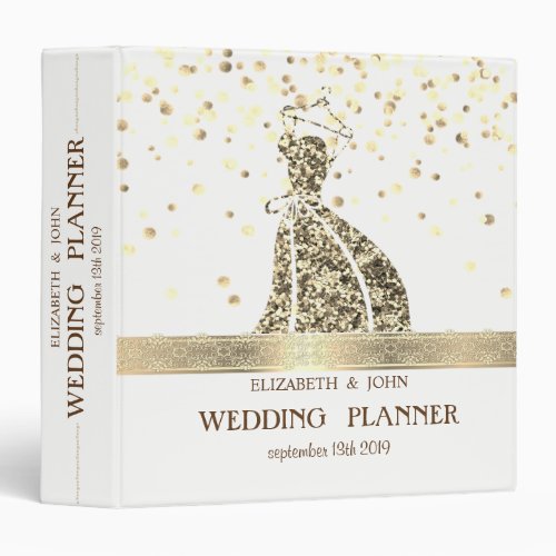 Confetti LaceGold Glitter Dress  Bridal Planner 3 Ring Binder