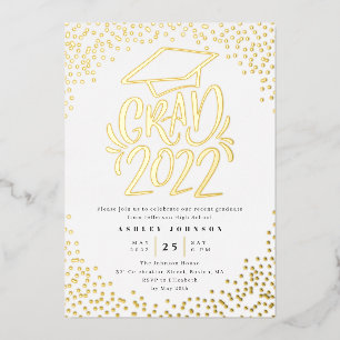 Confetti Lettered Grad 2022 Graduation Party White Foil Invitation