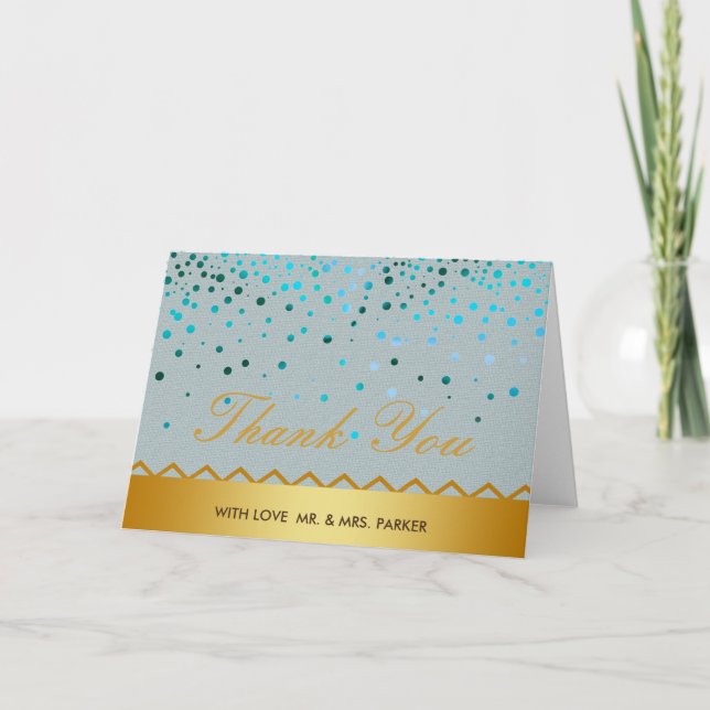 Confetti Linen Gold Glitter Faux Wedding Thank You Card (Front)