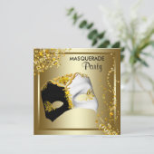 Confetti Mask Black Gold Masquerade Party Invitation (Standing Front)