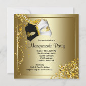 Confetti Mask Black Gold Masquerade Party Invitation (Back)