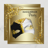 Confetti Mask Black Gold Masquerade Party Invitation (Front/Back)