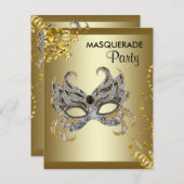 Confetti Mask Silver and Gold Masquerade Party Invitation (Front/Back)