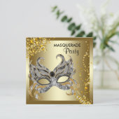 Confetti Mask Silver Gold Masquerade Party Invitation (Standing Front)
