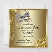 Confetti Mask Silver Gold Masquerade Party Invitation (Back)