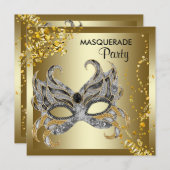 Confetti Mask Silver Gold Masquerade Party Invitation (Front/Back)