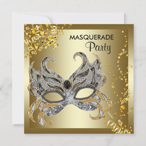 Confetti Mask Silver Gold Masquerade Party Custom Announcements
