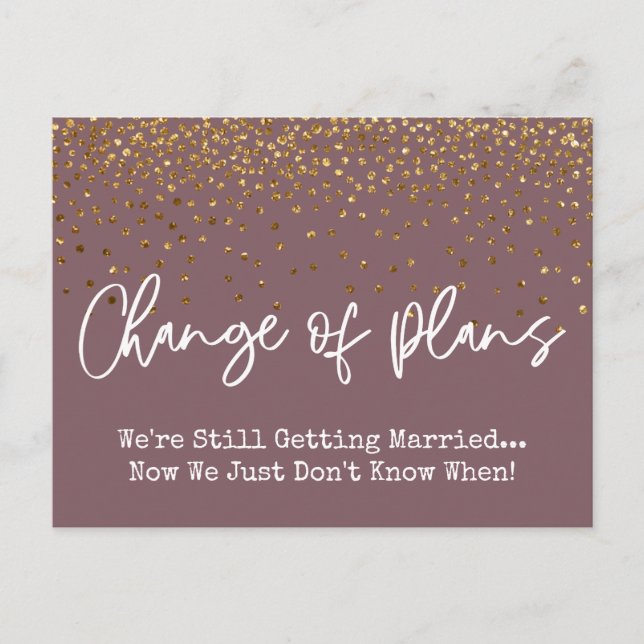Confetti Mauve Change of Plans Postponed Wedding Postcard (Front)
