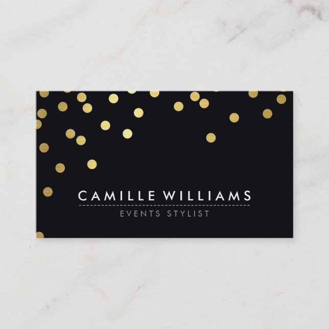 CONFETTI modern cool dot pattern gold foil black Business Card (Front)
