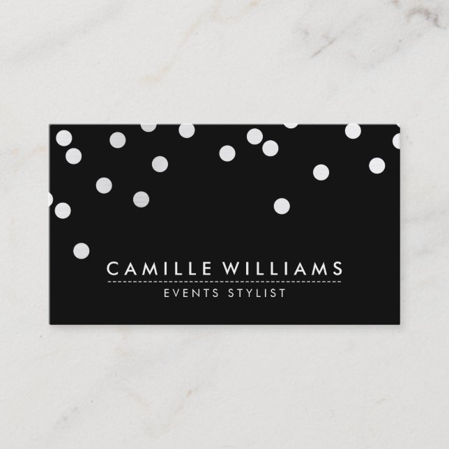 CONFETTI modern cute dot pattern white black Business Card (Front)