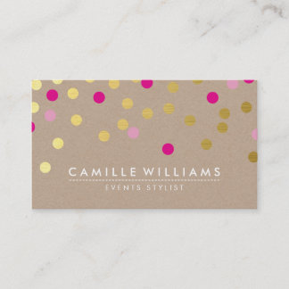 CONFETTI modern cute pattern gold hot pink kraft Business Card