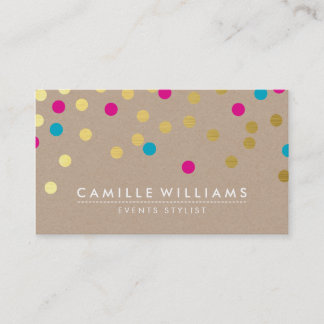 CONFETTI modern cute pattern gold pink blue kraft Business Card
