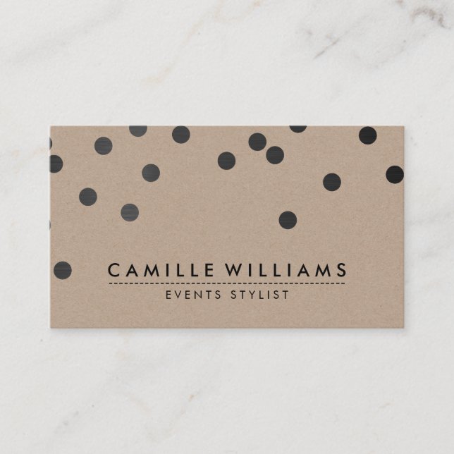 CONFETTI modern cute polka dot pattern black kraft Business Card (Front)