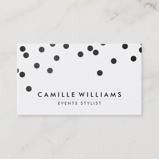 CONFETTI modern cute polka dot pattern black white Business Card (Front)