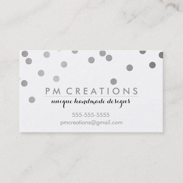 CONFETTI modern cute polka dot pattern silver foil Business Card (Front)