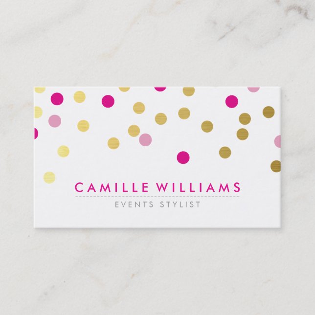 CONFETTI modern cute spot pattern gold pretty pink Business Card (Front)