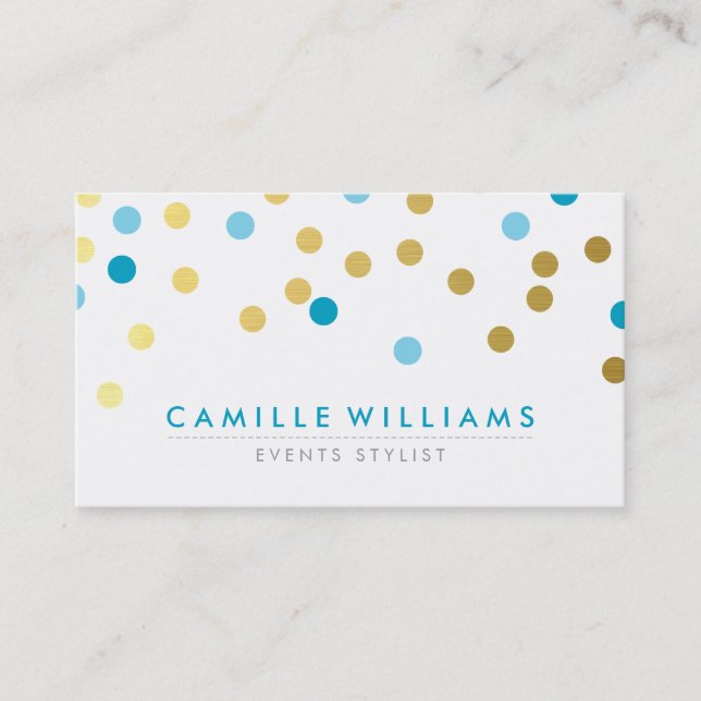 CONFETTI modern cute spot pattern gold turquoise Business Card (Front)