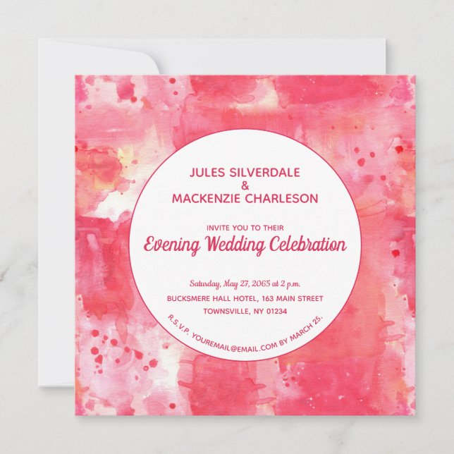 Confetti Modern Pink Watercolor Abstract Evening Invitation (Front)