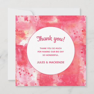 Confetti Modern Pink Watercolor Abstract Wedding Thank You Card