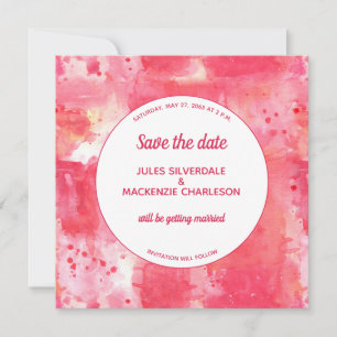 Confetti Modern Pink Watercolor Save the Date Invitation