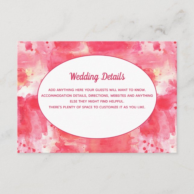 Confetti Modern Pink Watercolor Wedding Details Enclosure Card (Front)