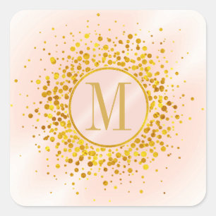 Confetti Monogram Rose Gold Foil ID445 Square Sticker
