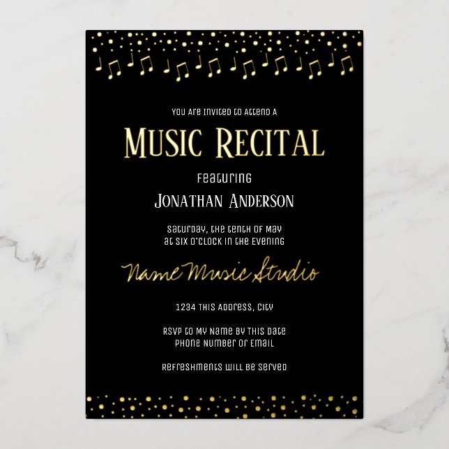 Confetti Music Recital Foil Invitation (Front)