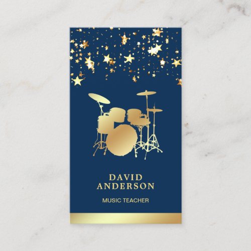 Confetti Music Teacher Gold Drum Kit Drummer Business Card