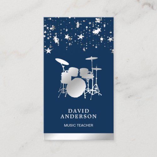 Confetti Music Teacher Silver Drum Kit Drummer Business Card