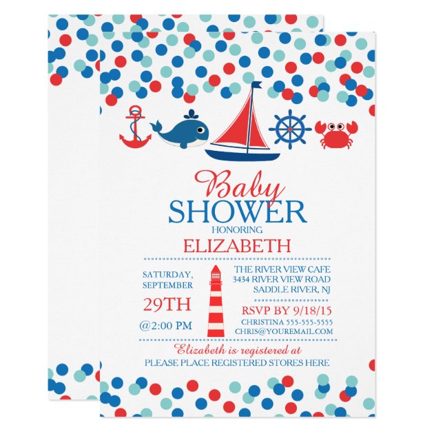 Confetti Nautical Boys Baby Shower Invitation