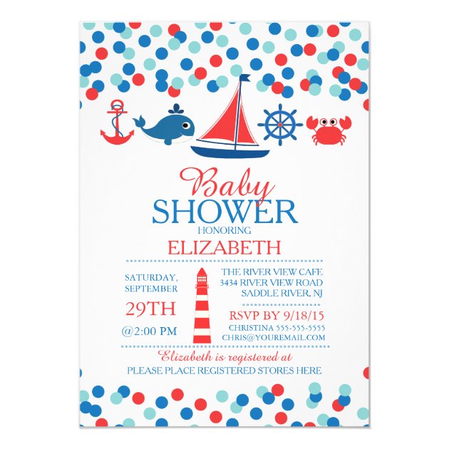 Confetti Nautical Boys Baby Shower Invitation