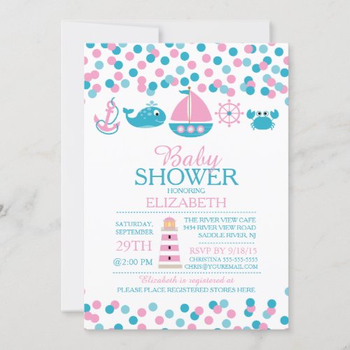 Confetti Nautical Girls Baby Shower Invitation