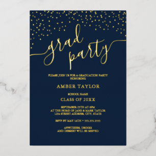 Confetti Navy Gold Graduation Party Foil Invitation