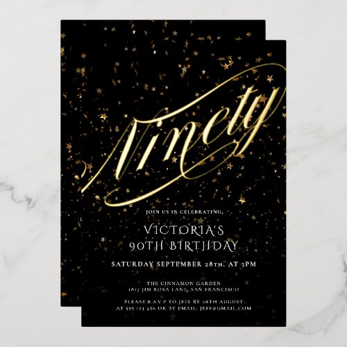 Confetti Ninety 90th Birthday Gold Black Elegant