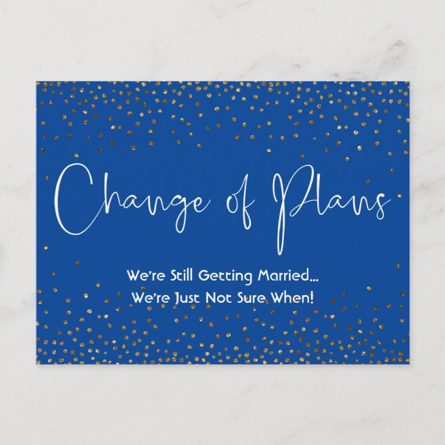 Confetti on Blue Change of Plans Postponed Wedding Postcard (Front)