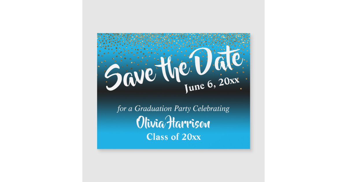 Confetti on Blue Graduation Save the Date Magnetic | Zazzle