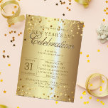 Confetti on Gold Metallic New Year's Eve Party Invitation