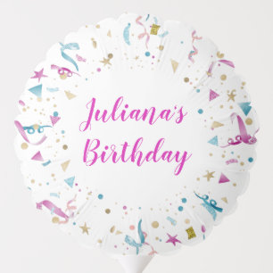 Confetti Party Pink and Blue Sparkle Birthday Balloon