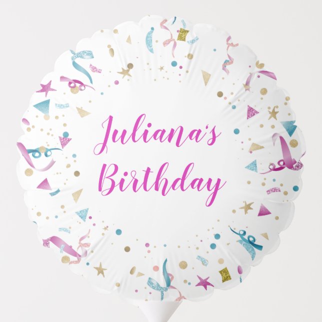 Confetti Party Pink and Blue Sparkle Birthday Balloon (Back)