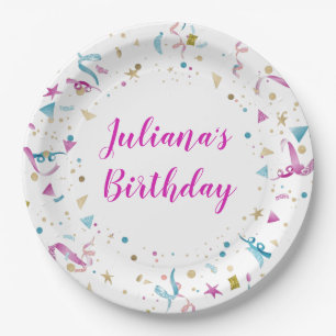 Confetti Party Pink and Blue Sparkle Birthday Paper Plates