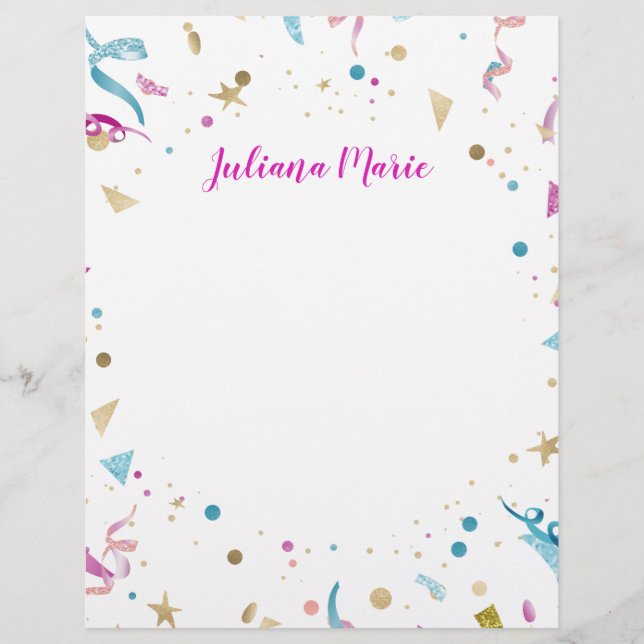 Confetti Party Pink and Blue Sparkle Letterhead (Front)