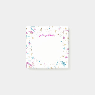 Confetti Party Pink and Blue Sparkle Post-it Notes