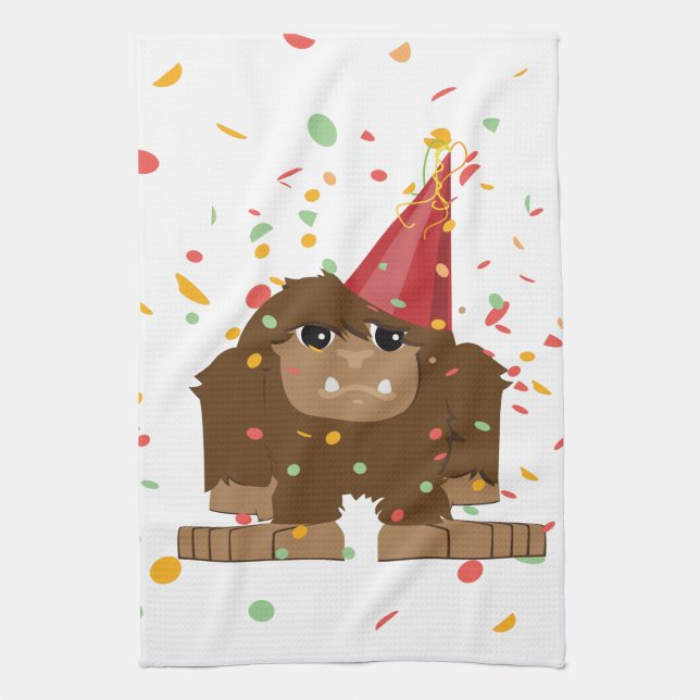 Confetti Party Sasquatch Bigfoot Kitchen Towel (Vertical)