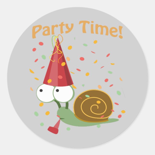 Confetti Party Time! Snail Classic Round Sticker (Front)