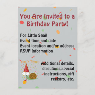Confetti Party Time! Snail Invitation